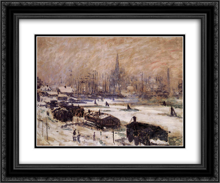 Amsterdam in the Snow 24x20 Black Ornate Wood Framed Art Print Poster with Double Matting by Monet, Claude