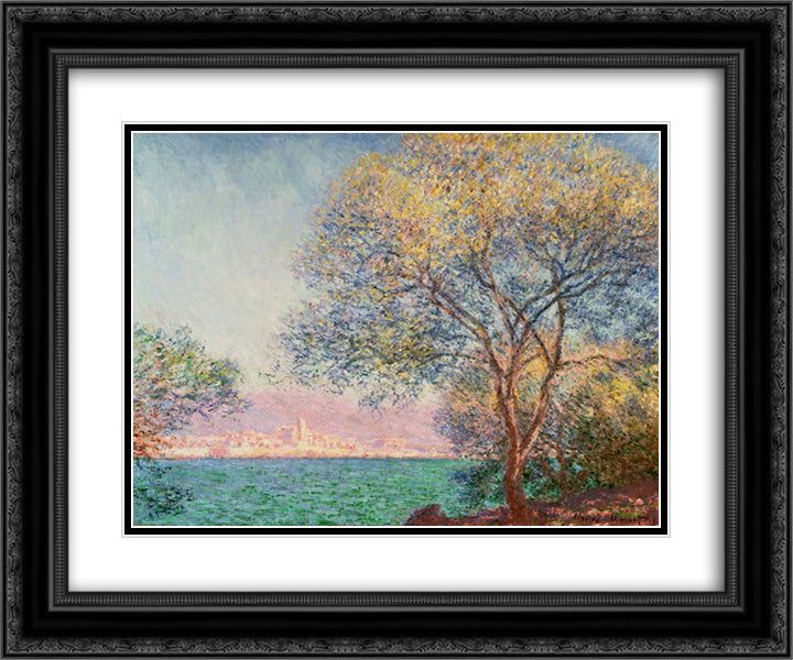 Antibes in the Morning 24x20 Black Ornate Wood Framed Art Print Poster with Double Matting by Monet, Claude