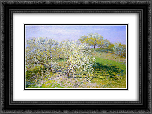 Apple Trees in Bloom 24x18 Black Ornate Wood Framed Art Print Poster with Double Matting by Monet, Claude