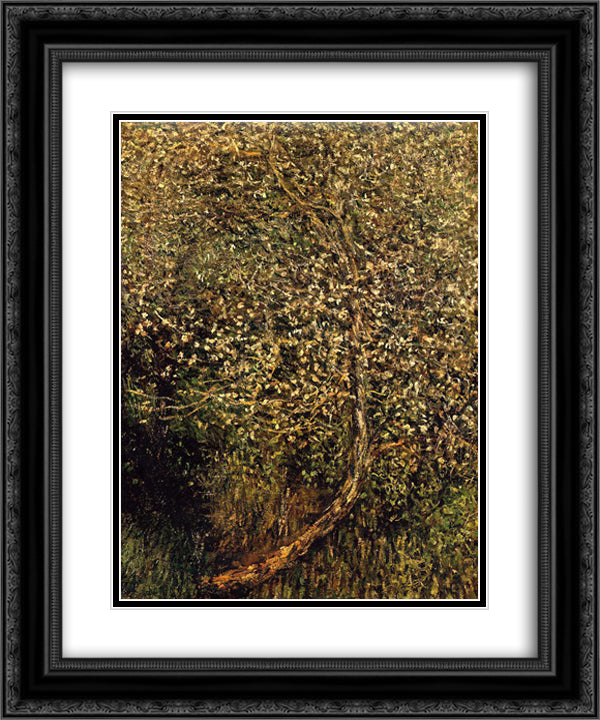 Apple Trees in Blossom by the Water 20x24 Black Ornate Wood Framed Art Print Poster with Double Matting by Monet, Claude