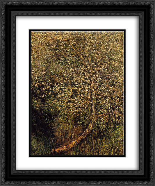 Apple Trees in Blossom by the Water 20x24 Black Ornate Wood Framed Art Print Poster with Double Matting by Monet, Claude