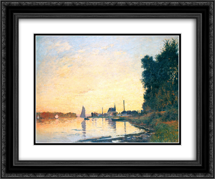 Argenteuil, Late Afternoon 24x20 Black Ornate Wood Framed Art Print Poster with Double Matting by Monet, Claude