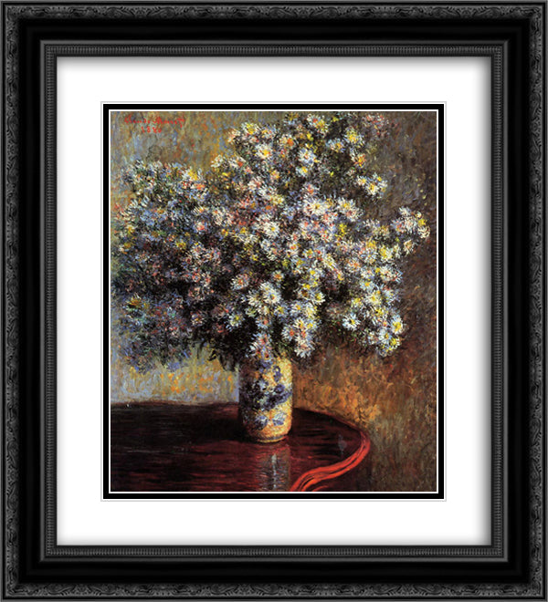 Asters 20x22 Black Ornate Wood Framed Art Print Poster with Double Matting by Monet, Claude