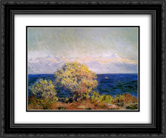 At Cap d'Antibes, Mistral Wind 24x20 Black Ornate Wood Framed Art Print Poster with Double Matting by Monet, Claude