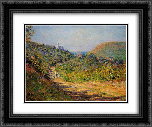 At Les Petit-Dalles 24x20 Black Ornate Wood Framed Art Print Poster with Double Matting by Monet, Claude