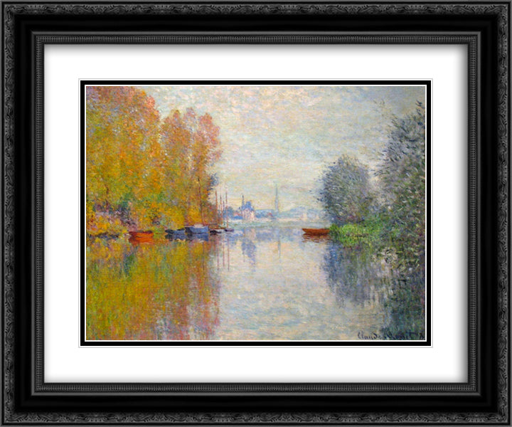 Autumn on the Seine at Argenteuil 24x20 Black Ornate Wood Framed Art Print Poster with Double Matting by Monet, Claude