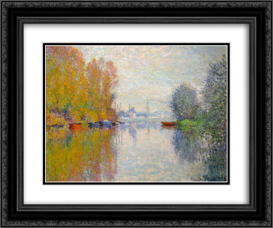 Autumn on the Seine at Argenteuil 24x20 Black Ornate Wood Framed Art Print Poster with Double Matting by Monet, Claude