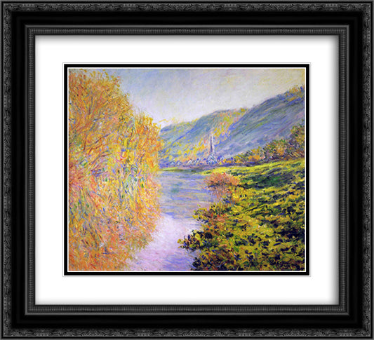 Banks of the Seine at Jeufosse, Autumn 22x20 Black Ornate Wood Framed Art Print Poster with Double Matting by Monet, Claude