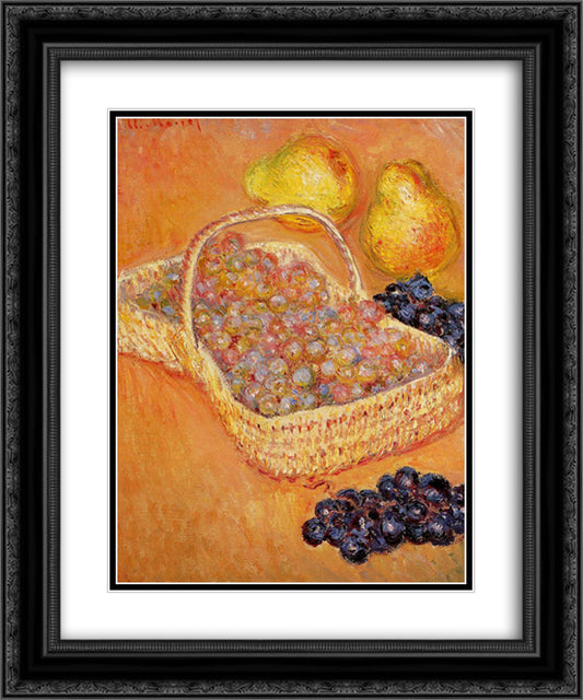 Basket of Graphes, Quinces and Pears 20x24 Black Ornate Wood Framed Art Print Poster with Double Matting by Monet, Claude