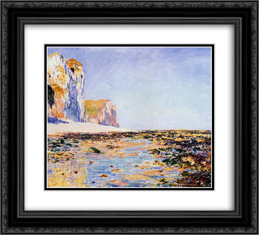 Beach and Cliffs at Pourville, Morning Effect 22x20 Black Ornate Wood Framed Art Print Poster with Double Matting by Monet, Claude