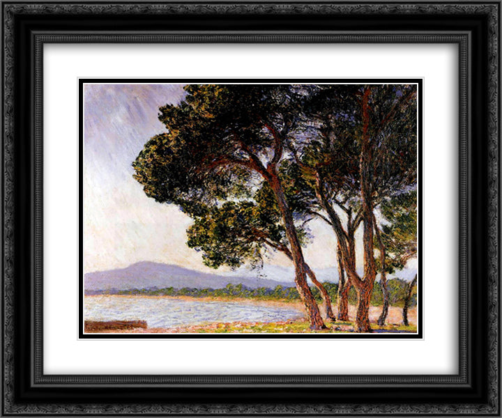 Beach in Juan-les-Pins 24x20 Black Ornate Wood Framed Art Print Poster with Double Matting by Monet, Claude