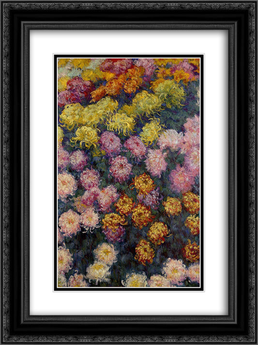 Bed of Chrysanthemums 18x24 Black Ornate Wood Framed Art Print Poster with Double Matting by Monet, Claude