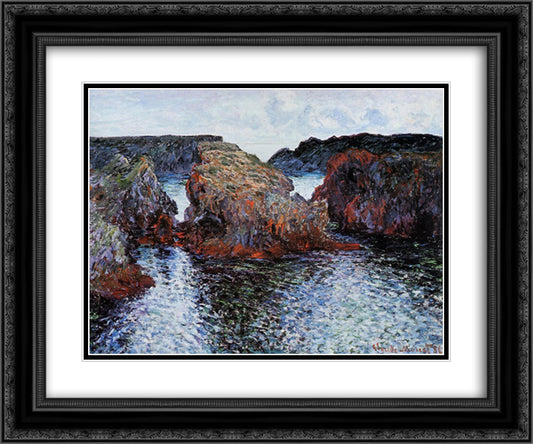 Belle-Ile, Rocks at Port-Goulphar 24x20 Black Ornate Wood Framed Art Print Poster with Double Matting by Monet, Claude