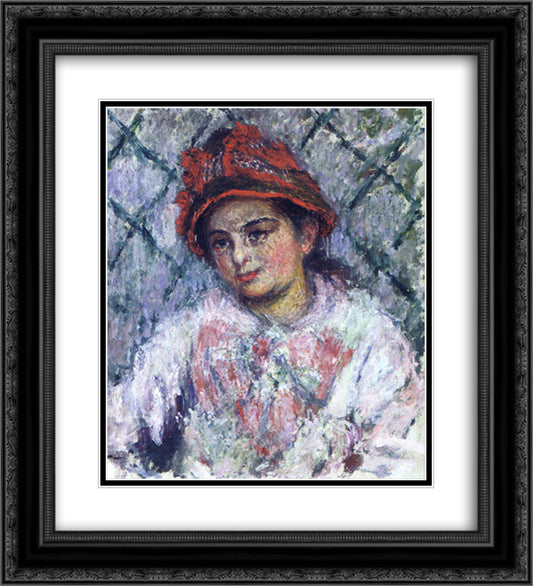 Blanche Hoschede 20x22 Black Ornate Wood Framed Art Print Poster with Double Matting by Monet, Claude