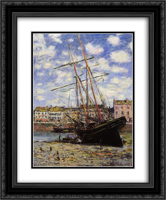 Boat at Low Tide at Fecamp 20x24 Black Ornate Wood Framed Art Print Poster with Double Matting by Monet, Claude