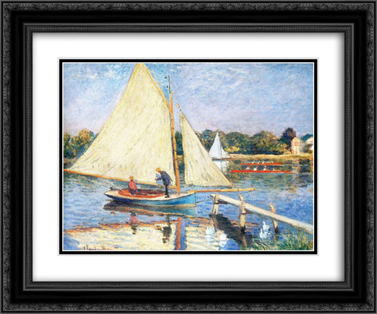 Boaters at Argenteuil 24x20 Black Ornate Wood Framed Art Print Poster with Double Matting by Monet, Claude