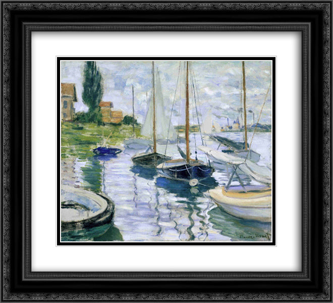 Boats at rest, at Petit-Gennevilliers 22x20 Black Ornate Wood Framed Art Print Poster with Double Matting by Monet, Claude