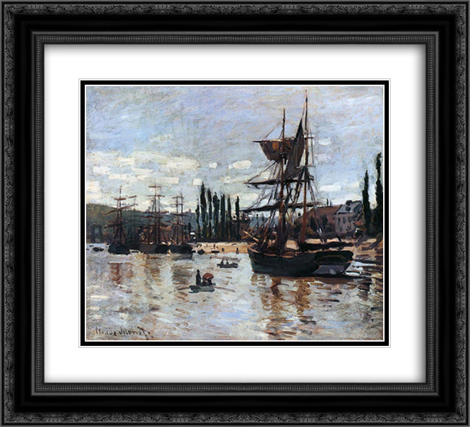 Boats at Rouen 22x20 Black Ornate Wood Framed Art Print Poster with Double Matting by Monet, Claude