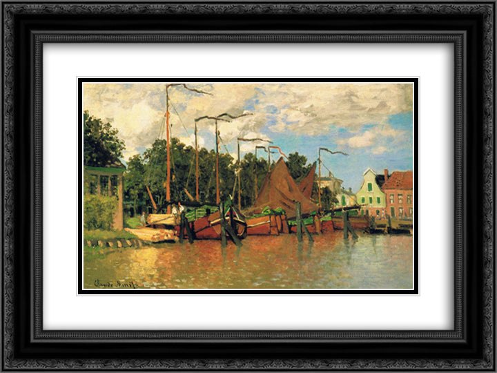 Boats at Zaandam 24x18 Black Ornate Wood Framed Art Print Poster with Double Matting by Monet, Claude