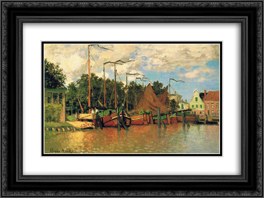 Boats at Zaandam 24x18 Black Ornate Wood Framed Art Print Poster with Double Matting by Monet, Claude