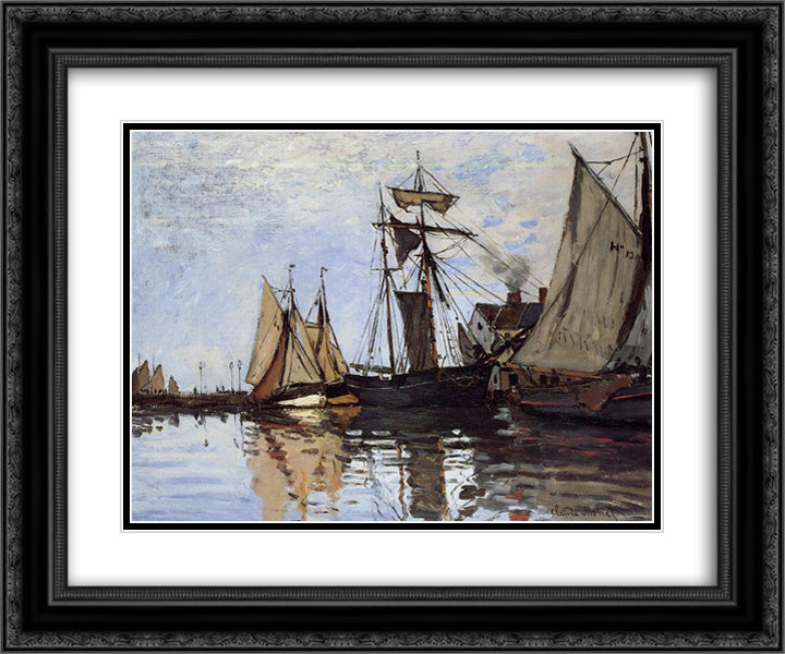 Boats in the Port of Honfleur 24x20 Black Ornate Wood Framed Art Print Poster with Double Matting by Monet, Claude