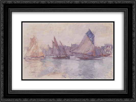 Boats in the Port of Le Havre 24x18 Black Ornate Wood Framed Art Print Poster with Double Matting by Monet, Claude