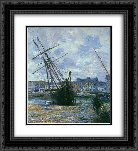 Boats Lying at Low Tide at Facamp 20x22 Black Ornate Wood Framed Art Print Poster with Double Matting by Monet, Claude