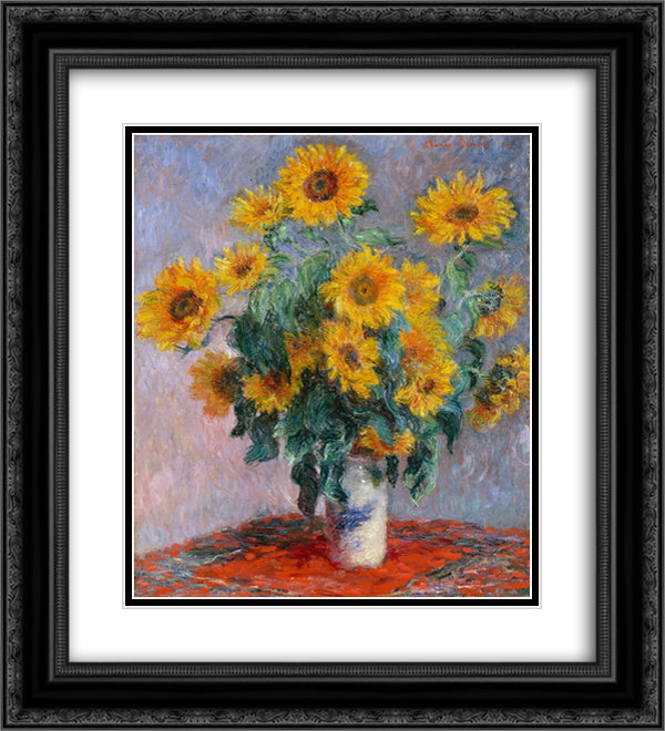 Bouquet of Sunflowers 20x22 Black Ornate Wood Framed Art Print Poster with Double Matting by Monet, Claude