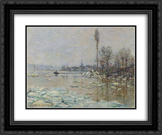 Breakup of Ice 24x20 Black Ornate Wood Framed Art Print Poster with Double Matting by Monet, Claude