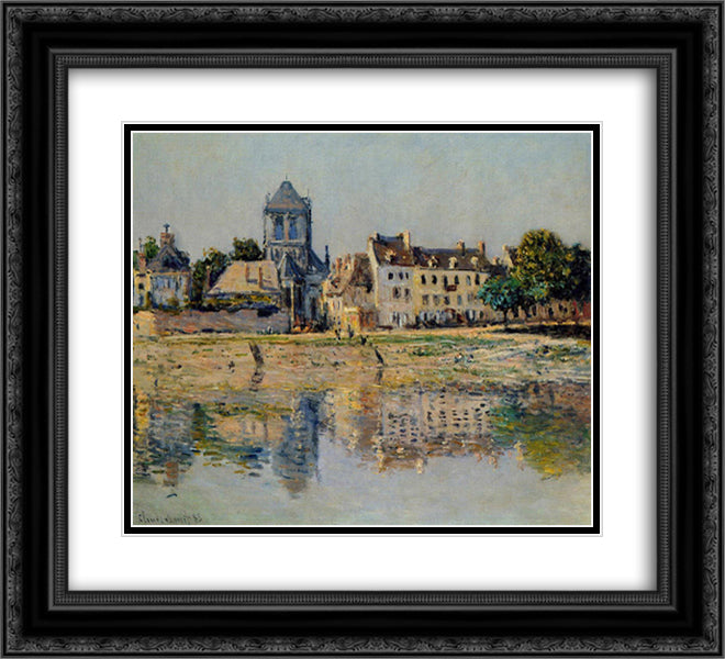 By the River at Vernon 22x20 Black Ornate Wood Framed Art Print Poster with Double Matting by Monet, Claude