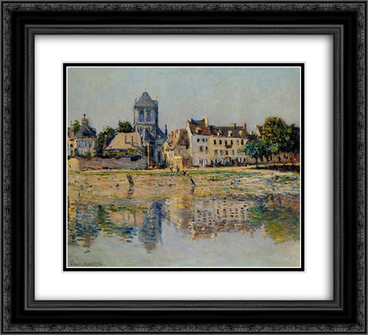 By the River at Vernon 22x20 Black Ornate Wood Framed Art Print Poster with Double Matting by Monet, Claude