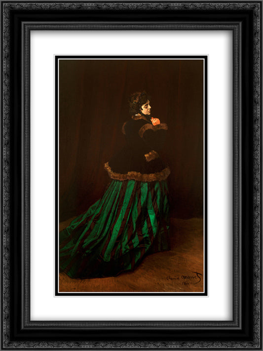 Camille (also known as The Woman in a Green Dress) 18x24 Black Ornate Wood Framed Art Print Poster with Double Matting by Monet, Claude