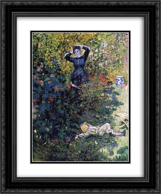 Camille and Jean Monet in the Garden at Argenteuil 20x24 Black Ornate Wood Framed Art Print Poster with Double Matting by Monet, Claude