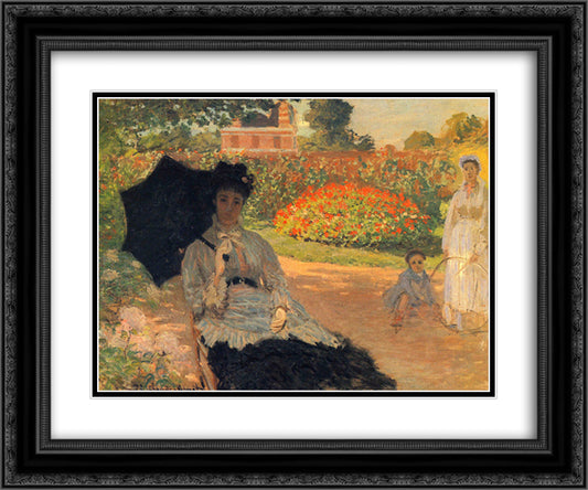 Camille Monet in the Garden 24x20 Black Ornate Wood Framed Art Print Poster with Double Matting by Monet, Claude