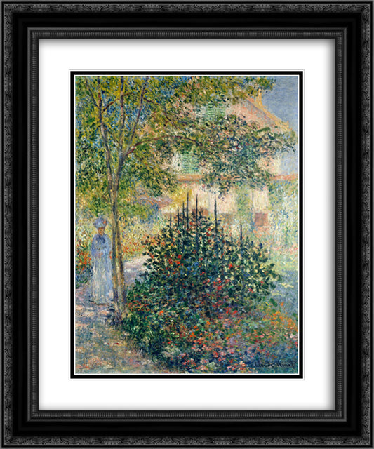 Camille Monet in the Garden at the House in Argenteuil 20x24 Black Ornate Wood Framed Art Print Poster with Double Matting by Monet, Claude