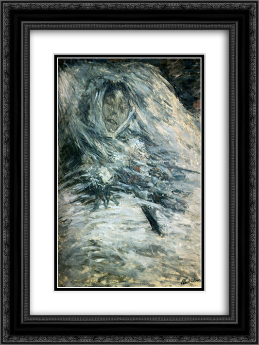 Camille Monet On Her Deathbed 18x24 Black Ornate Wood Framed Art Print Poster with Double Matting by Monet, Claude