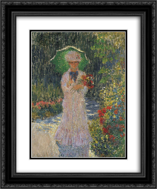 Camille with Green Parasol 20x24 Black Ornate Wood Framed Art Print Poster with Double Matting by Monet, Claude