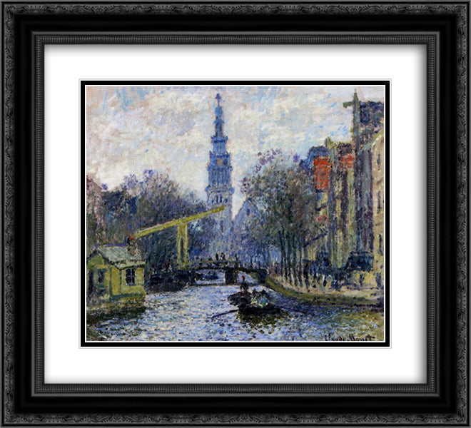 Canal in Amsterdam 22x20 Black Ornate Wood Framed Art Print Poster with Double Matting by Monet, Claude