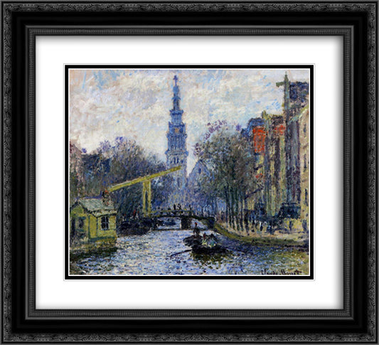 Canal in Amsterdam 22x20 Black Ornate Wood Framed Art Print Poster with Double Matting by Monet, Claude