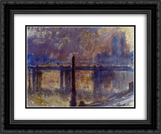 Charing Cross Bridge, Cleopatra's Needle 24x20 Black Ornate Wood Framed Art Print Poster with Double Matting by Monet, Claude