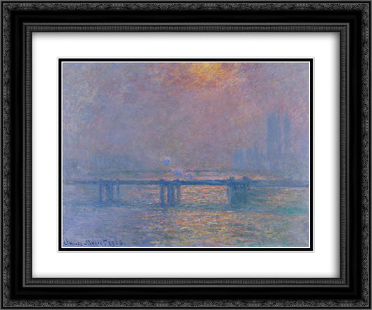 Charing Cross Bridge, The Thames 24x20 Black Ornate Wood Framed Art Print Poster with Double Matting by Monet, Claude