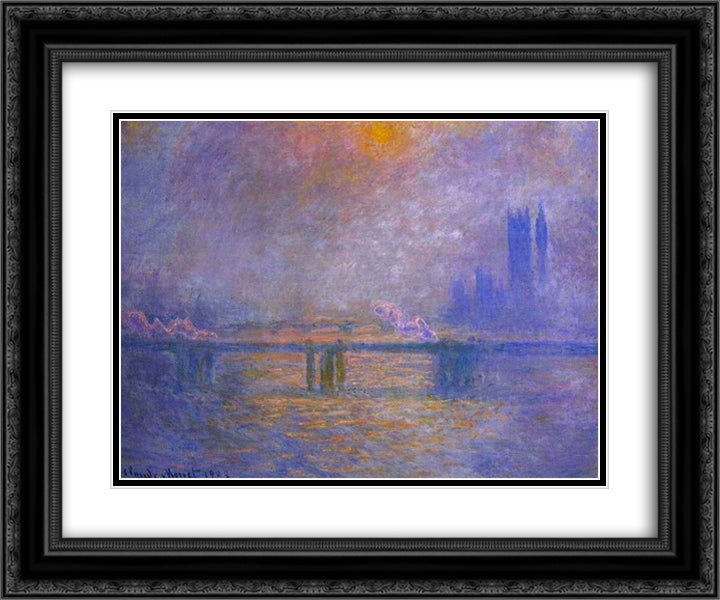 Charing Cross Bridge, The Thames 02 24x20 Black Ornate Wood Framed Art Print Poster with Double Matting by Monet, Claude