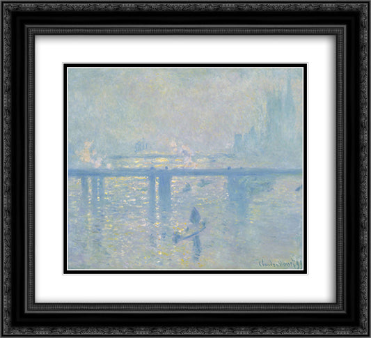 Charing Cross Bridge 22x20 Black Ornate Wood Framed Art Print Poster with Double Matting by Monet, Claude