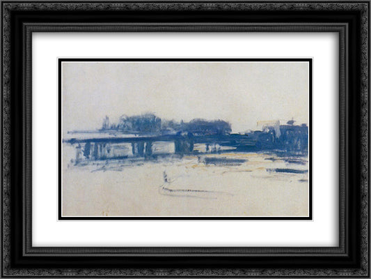 Charing Cross Bridge (study) 24x18 Black Ornate Wood Framed Art Print Poster with Double Matting by Monet, Claude