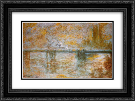 Charing Cross Bridge 3 24x18 Black Ornate Wood Framed Art Print Poster with Double Matting by Monet, Claude