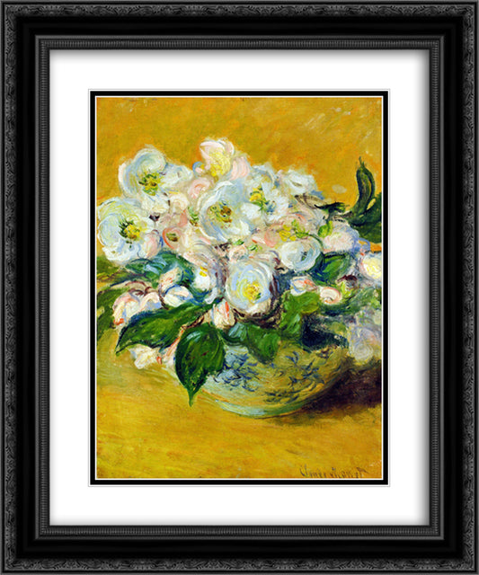 Christmas Roses 20x24 Black Ornate Wood Framed Art Print Poster with Double Matting by Monet, Claude