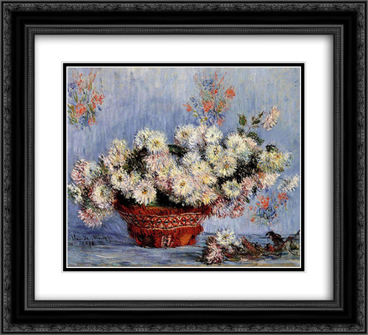 Chrysanthemums 22x20 Black Ornate Wood Framed Art Print Poster with Double Matting by Monet, Claude