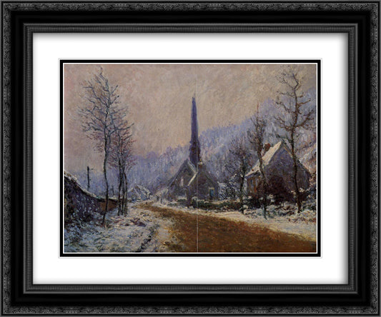 Church at Jeufosse, Snowy Weather 24x20 Black Ornate Wood Framed Art Print Poster with Double Matting by Monet, Claude