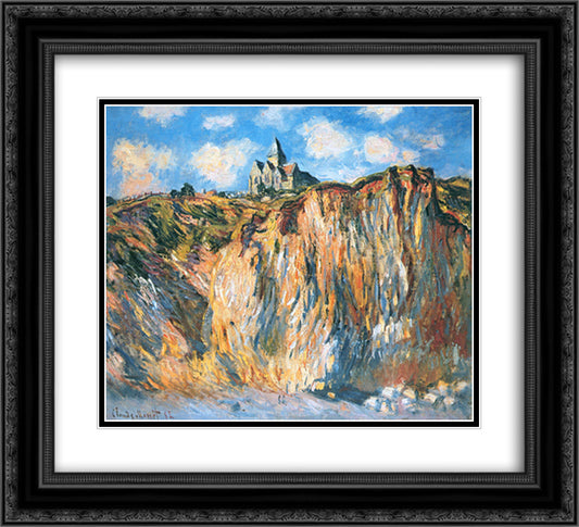 Church at Varengeville, Morning 22x20 Black Ornate Wood Framed Art Print Poster with Double Matting by Monet, Claude