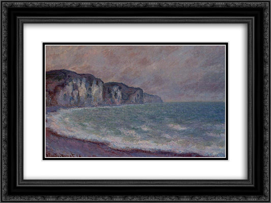 Cliff at Pourville 24x18 Black Ornate Wood Framed Art Print Poster with Double Matting by Monet, Claude